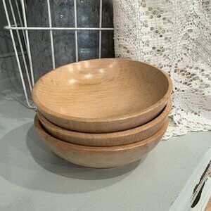 3-PC Solid Natural Wood Smooth 6" Small Serving Decorative Accent Kitchen Bowls